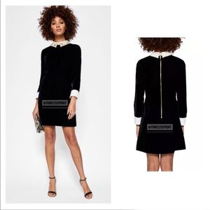 Ted Baker Black Velvet Dress/ Embellished Collar